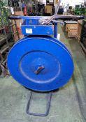 Blue steel pallet strapping reel trolley with strap puller