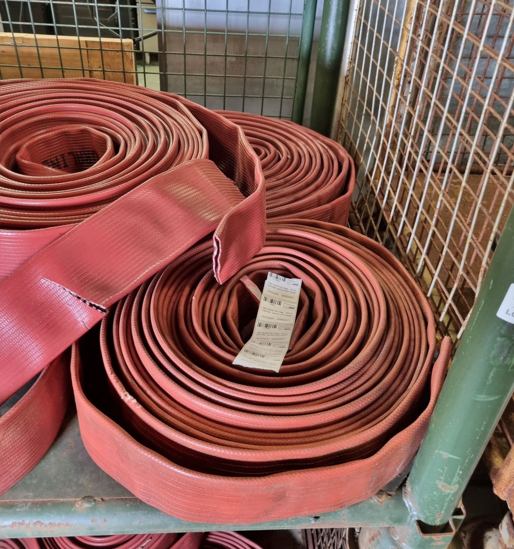 5x Red layflat fire hoses - 70mm diameter, approx 20m length - Image 2 of 3