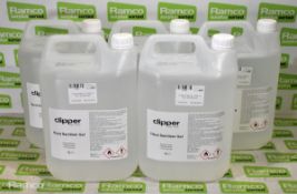 5x Clipper Retail 5L bottles of hand sanitiser gel