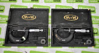 2x Moore and Wright No 966m 25-50mm micrometer calipers with case