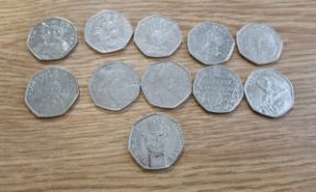 Collection of collectable Beatrix Potter 50p coins - Set of 11 coins out of 15