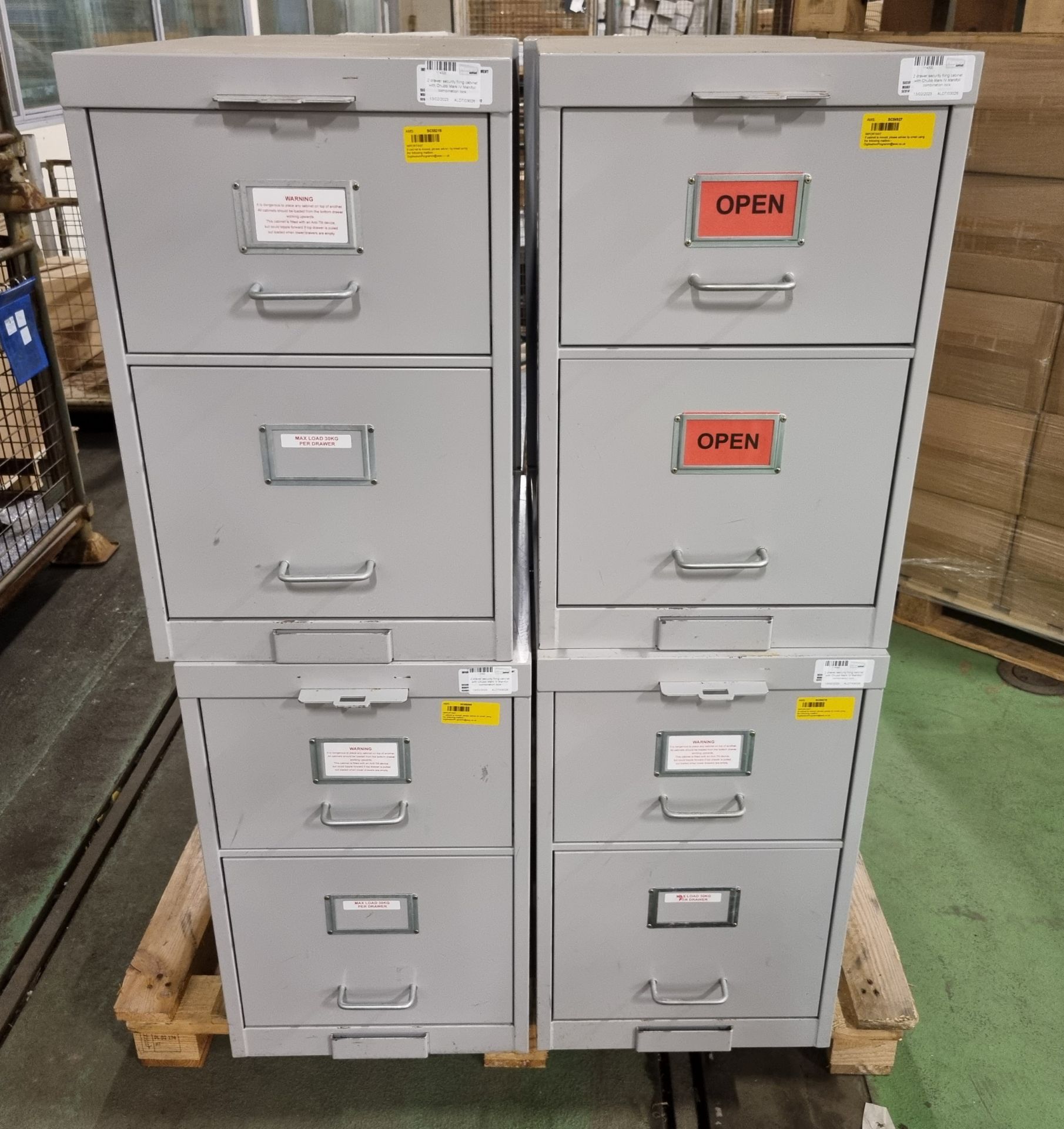 8x 2 drawer security filing cabinet with Chubb Mark IV Manifoil combination lock (in the drawers)