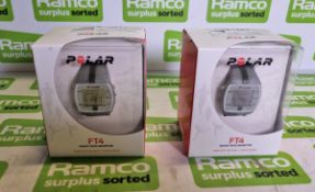 2x Polar FT4 Heart rate monitor watches with calorie count indicator and chest strap