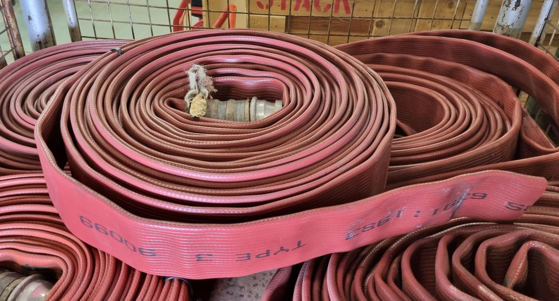 4x Red layflat fire hoses - 70mm diameter, approx 20m length - Image 4 of 4