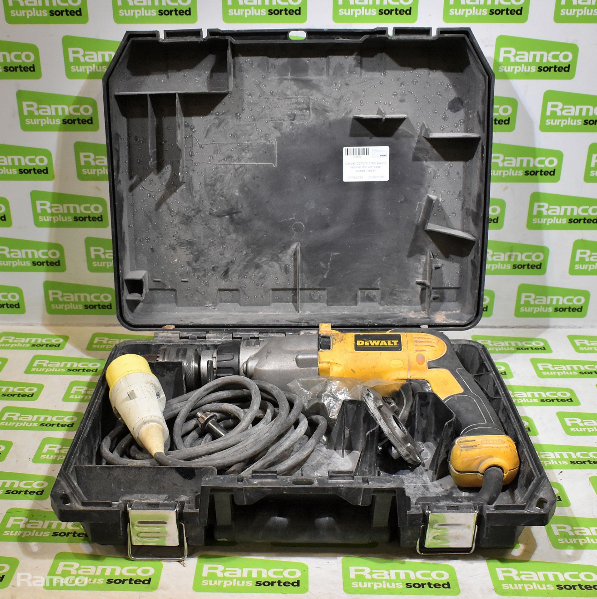 DeWalt D21570 110V electric hammer drill with case - SPARES OR REPAIRS