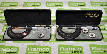 2x Moore and Wright No 966m 25-50mm micrometer calipers with case