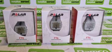 3x Polar FT4 Heart rate monitor watches with calorie count indicator and chest strap