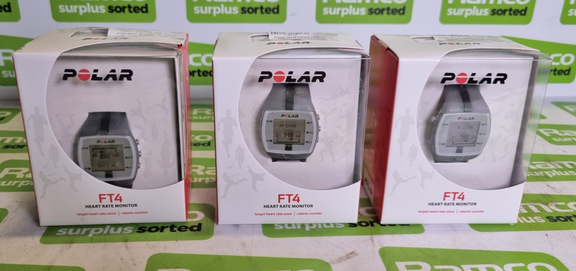3x Polar FT4 Heart rate monitor watches with calorie count indicator and chest strap