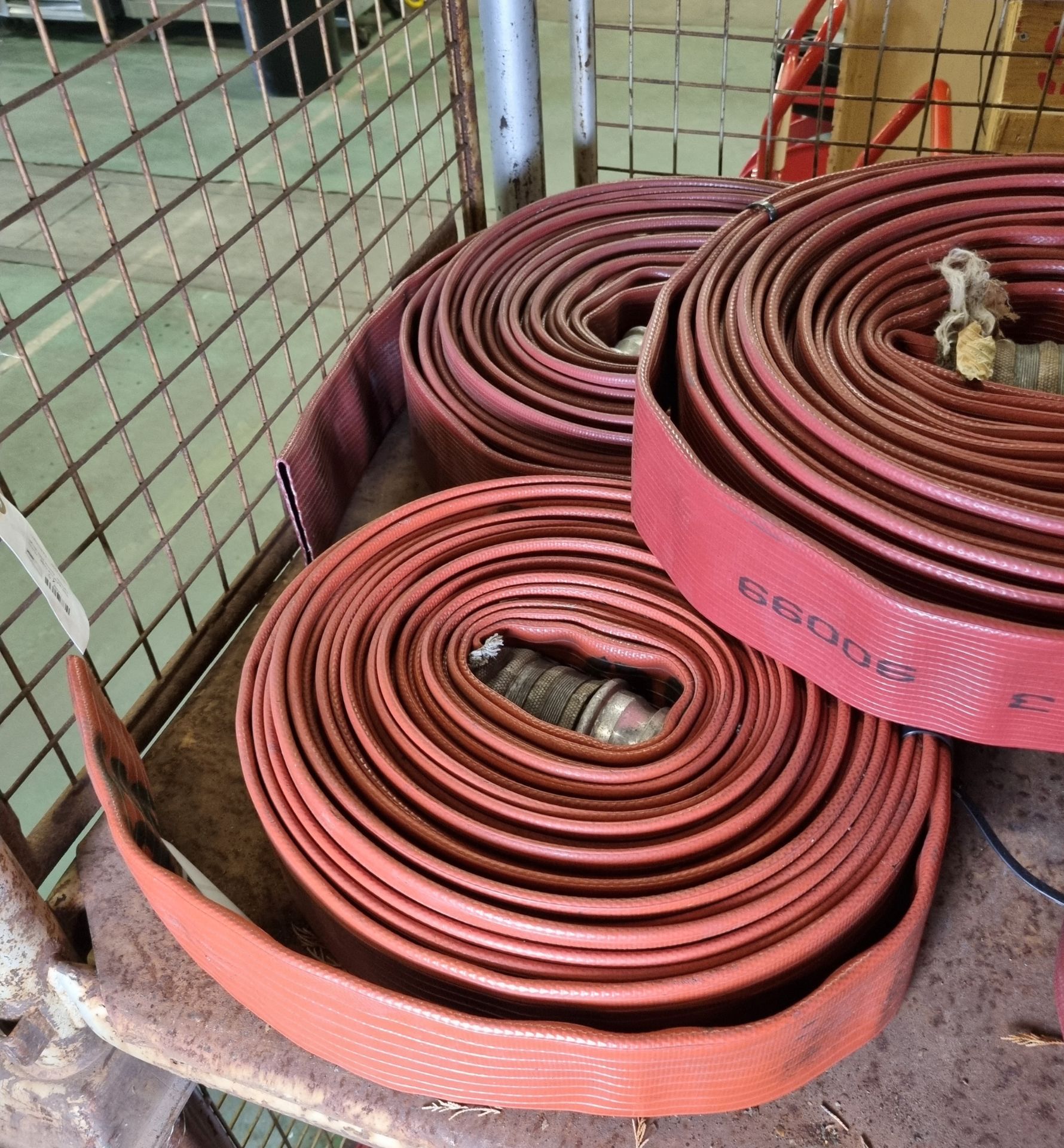 4x Red layflat fire hoses - 70mm diameter, approx 20m length - Image 3 of 4