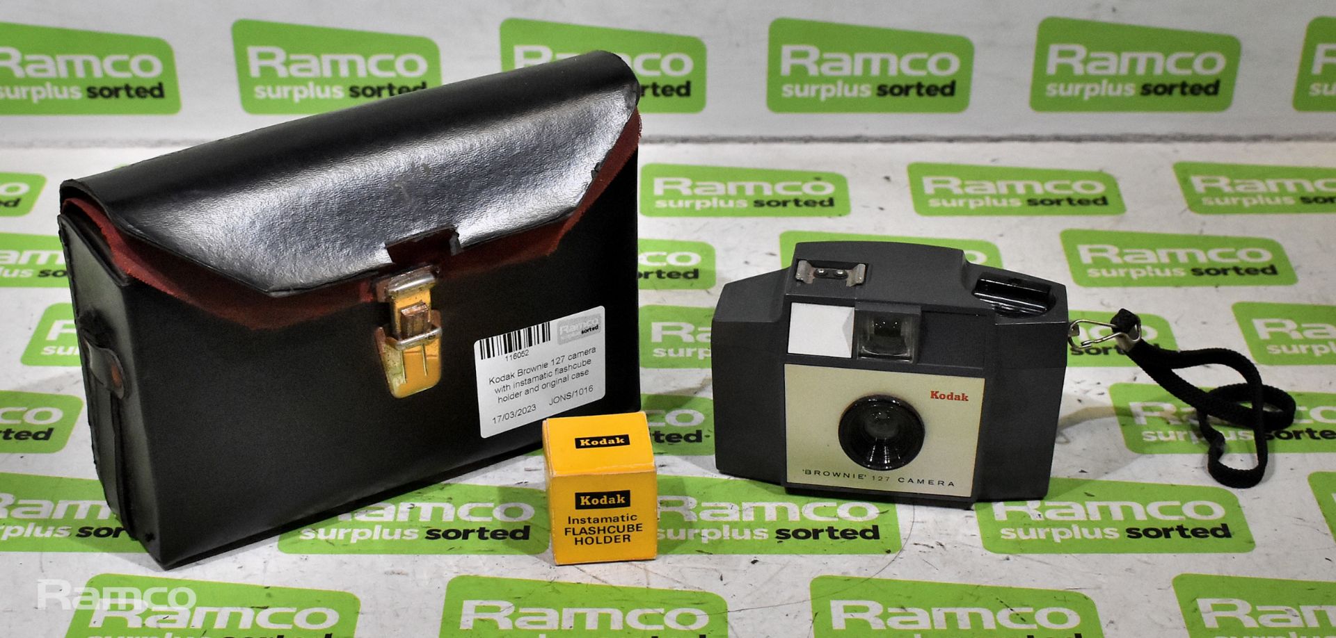 Kodak Brownie 127 camera with instamatic flash cube holder and original case