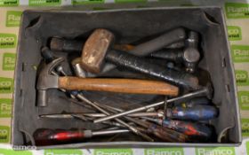Screw drivers, mallets, files and drill bits