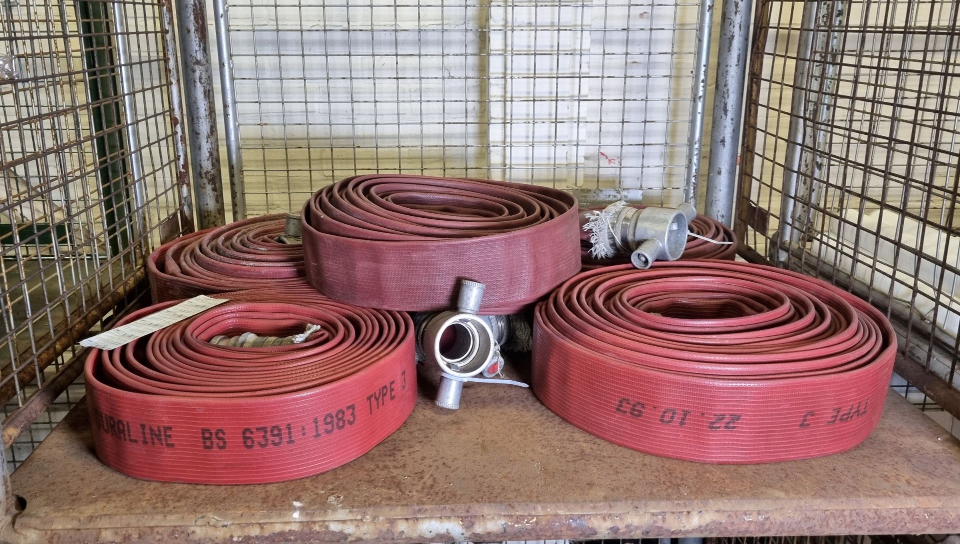 5x Red layflat fire hose - 70mm diameter, approx 20m length