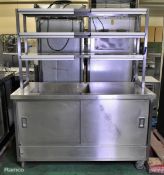 Stainless steel hot cupboard with bain marie and 3 tier heated gantry