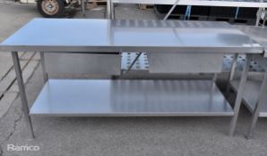 Stainless steel table with two drawers and single bottom shelf - L 175 x W 69 x H 85cm