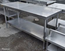 Stainless steel table with bottom shelf - L 180 x W 70 x H 87cm