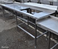Stainless steel table with rectangular cut out - L 246 x W 65 x H 95cm