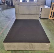 Gray double size divan bed and headboard - W 136 x L 190 cm x headboard 128cm tall
