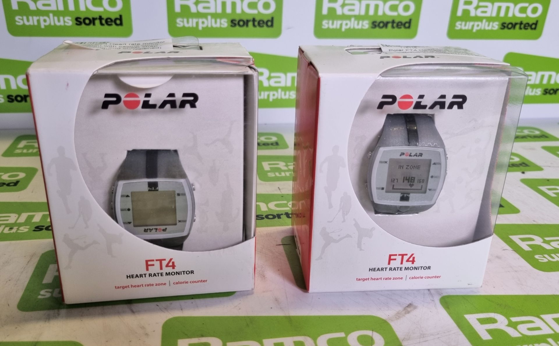 2x Polar FT4 Heart rate monitor watches with calorie count indicator and chest strap