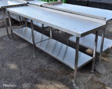 Stainless steel table with upstand and single bottom shelf - L 240 x W 60 x H 88cm