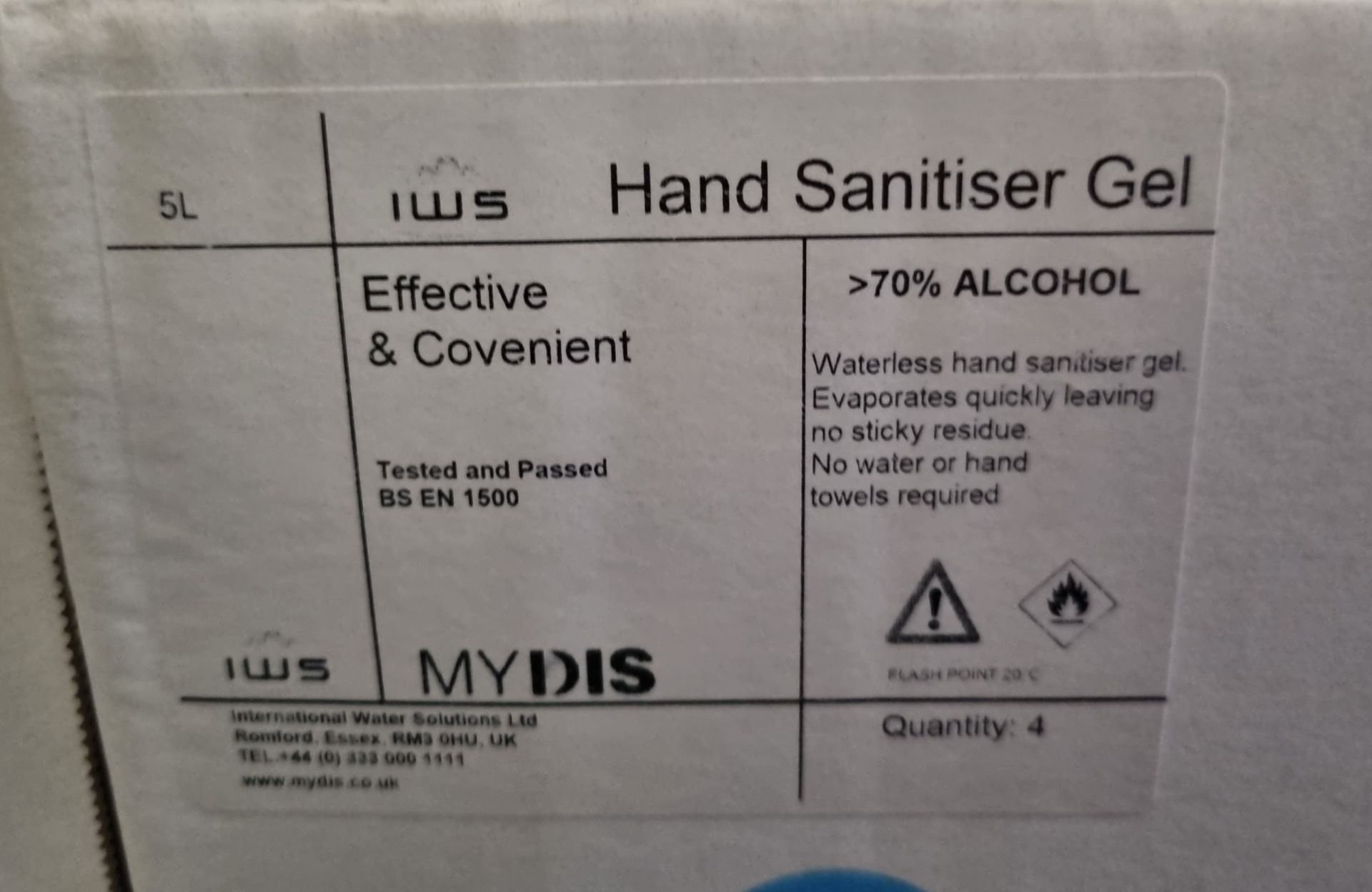 40x boxes of 4 5L bottles of Mydis hand sanitiser gel - 70% alcohol - Image 4 of 4