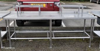 Stainless steel table with 2 bolt on shelf / appliance brackets - L 240 x W 70 x H 115cm