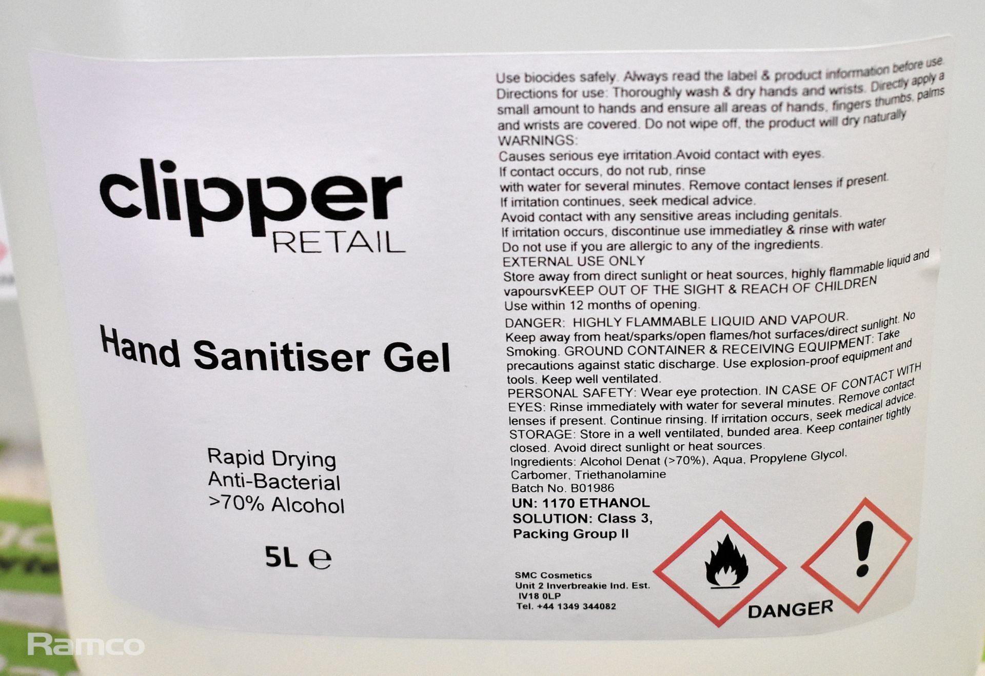 7x Clipper Retail 5L bottles of hand sanitiser gel - Image 2 of 2