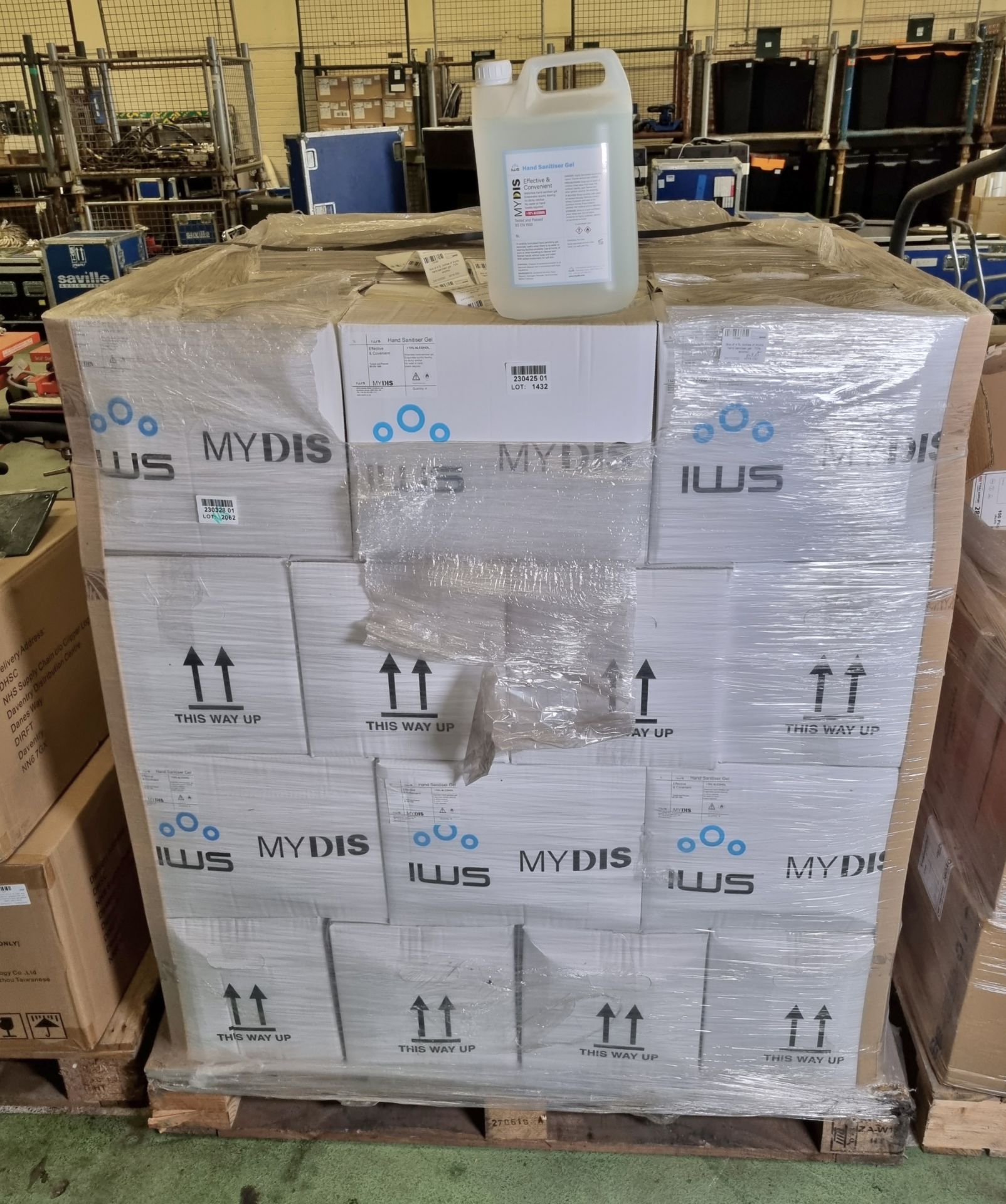 40x boxes of 4 5L bottles of Mydis hand sanitiser gel - 70% alcohol