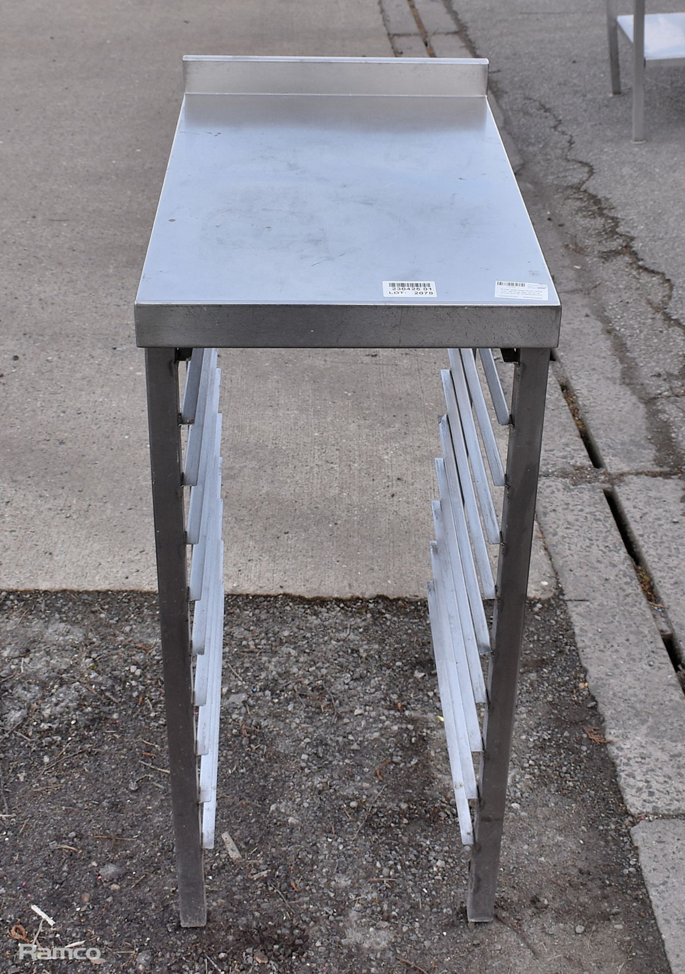 Small stainless steel table with serving tray racking - dimensions: 40 x 65 x 90cm