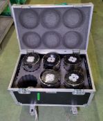 5 x Core Point 20 LED uplighters in powered flight case, 2 not in full working order