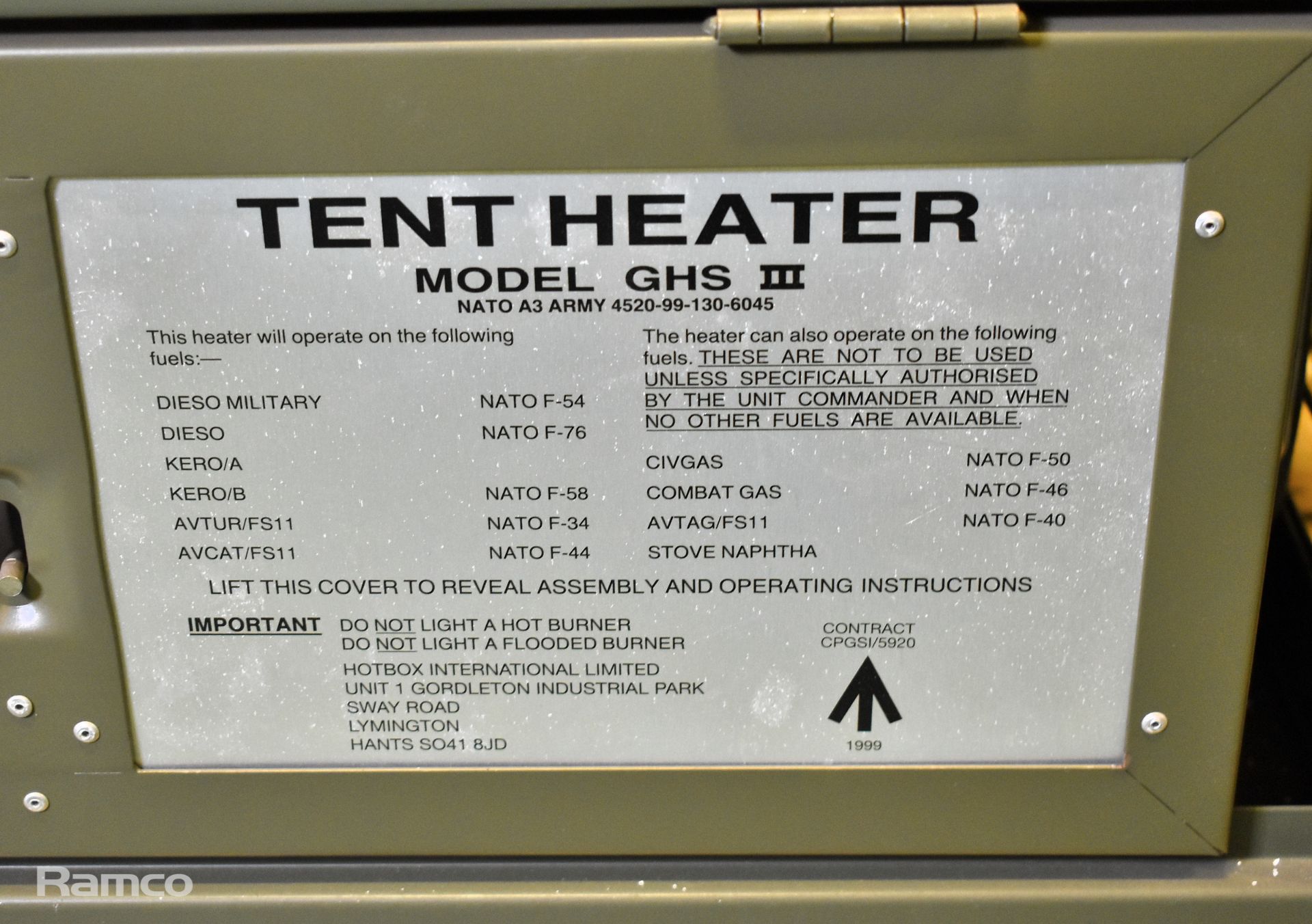 Tent Heater Model GHS 3 - NATO A3 Army NSN 4520-99-130-6045 - Image 3 of 4