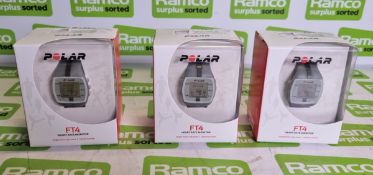 3x Polar FT4 Heart rate monitor watches with calorie count indicator and chest strap