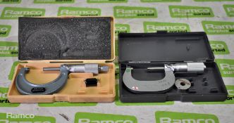 2x Mitutoyo 25-50mm micrometer calipers with case