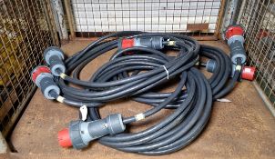 3x Mennekes 125a 400vac 3 Phase power harness cables 10m