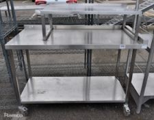 Stainless steel table with upstand and top and bottom - dimensions: 140 x 65 x 125cm