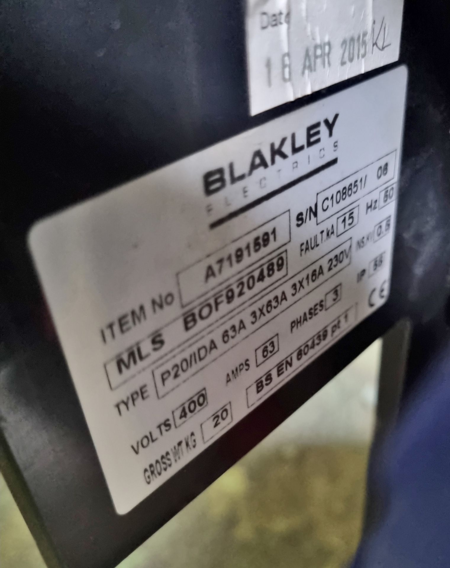 Blakley P20/IDA 63A 3x63A 3x16A 230V power distribution box - 400V - 63A - 3ph - 50hz - Image 2 of 3