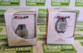 2x Polar FT4 Heart rate monitor watches with calorie count indicator and chest strap