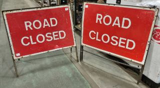 2x Temporary road signs with stanchion frames