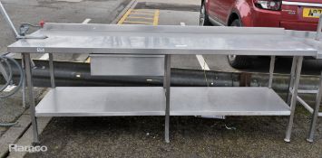 Stainless steel table with bottom shelf and single drawer - L 240 x W 70 x H 90cm