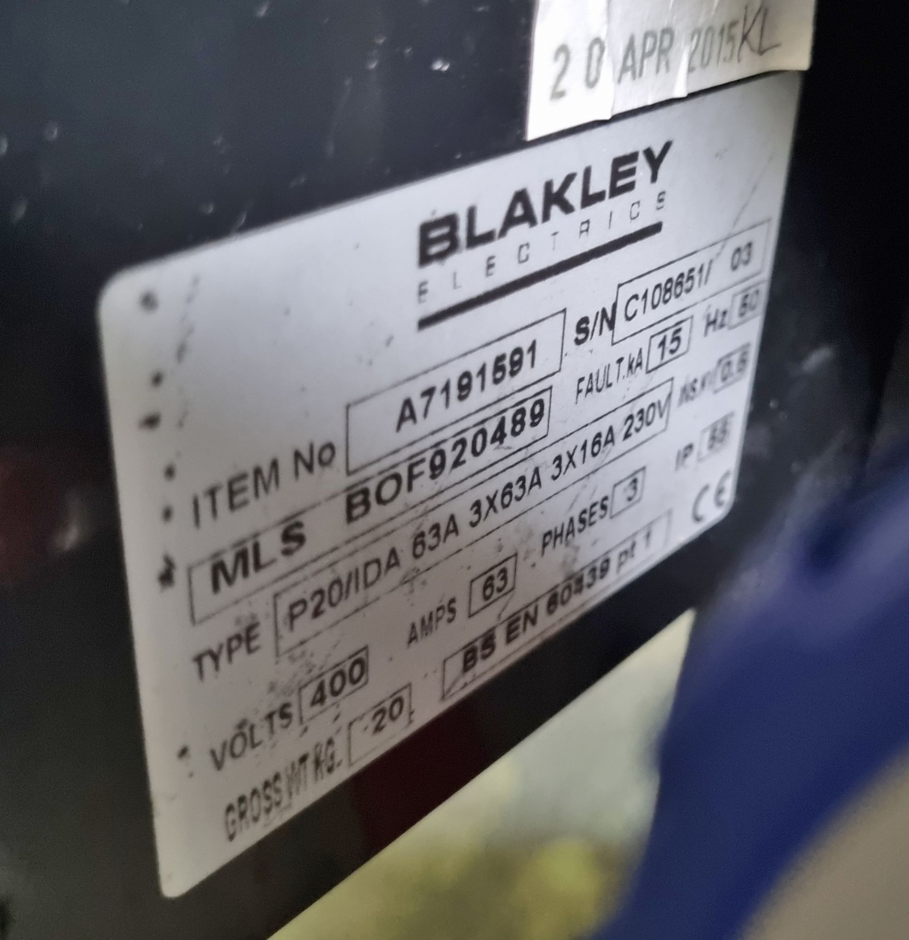 Blakley P20/IDA 63A 3x63A 3x16A 230V power distribution box - 400V - 63A - 3ph - 50hz - Image 2 of 3