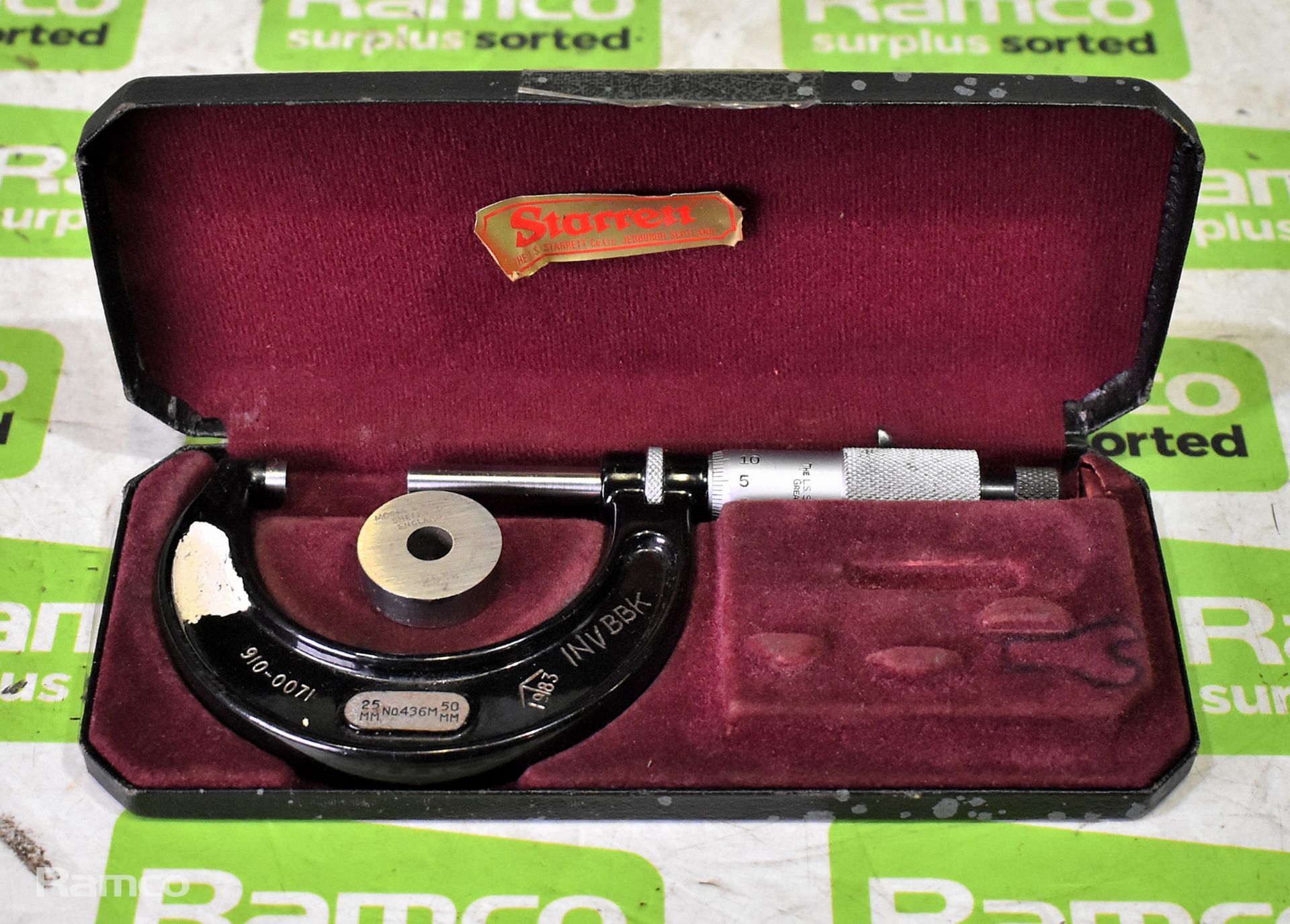 Starrett No 436 25-50mm micrometer caliper with case (incomplete)