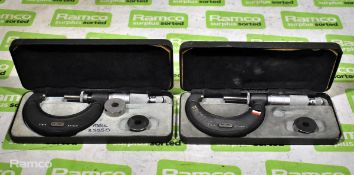 2x Moore and Wright No 966m 25-50mm micrometer calipers with case