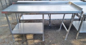 Stainless steel table with upstand and single bottom shelf - L 174 x W 70 x H 93cm