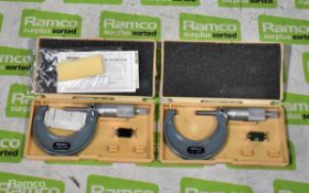 Mitutoyo 25-50mm micrometer caliper with case, Mitutoyo 1-2" micrometer caliper with case