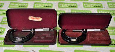 2x Starrett No 436 25-50mm micrometer calipers with case (incomplete)