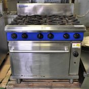 Blue Seal G506DF stainless steel 6 burner natural gas oven range - W 900mm