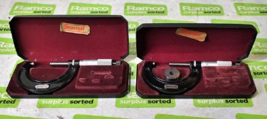 2x Starrett No 436 25-50mm micrometer calipers with case (incomplete)