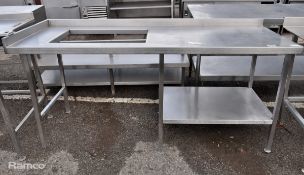 Stainless steel table with bottom shelf and rectangular cut out - L 193 x W 70 x H 90cm