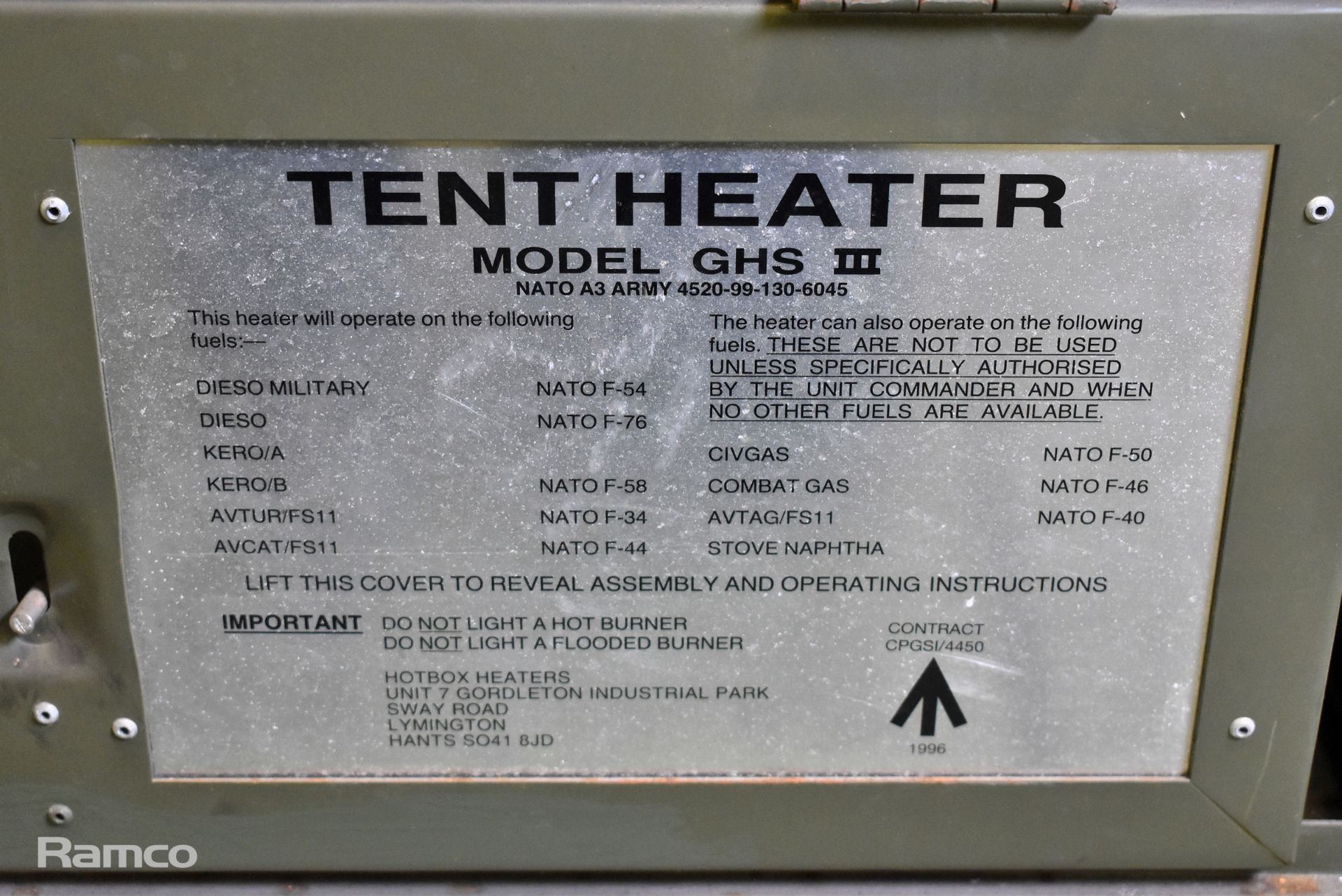 Tent Heater Model GHS 3 - NATO A3 Army NSN 4520-99-130-6045 - Image 3 of 3