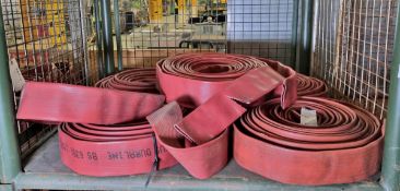 5x Red layflat fire hoses - 70mm diameter, approx 20m length