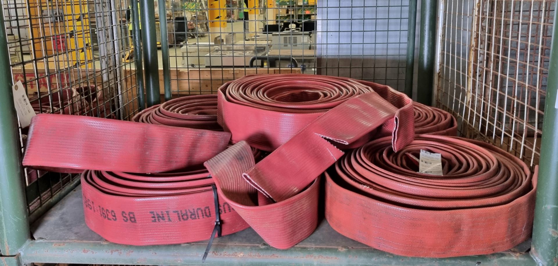 5x Red layflat fire hoses - 70mm diameter, approx 20m length